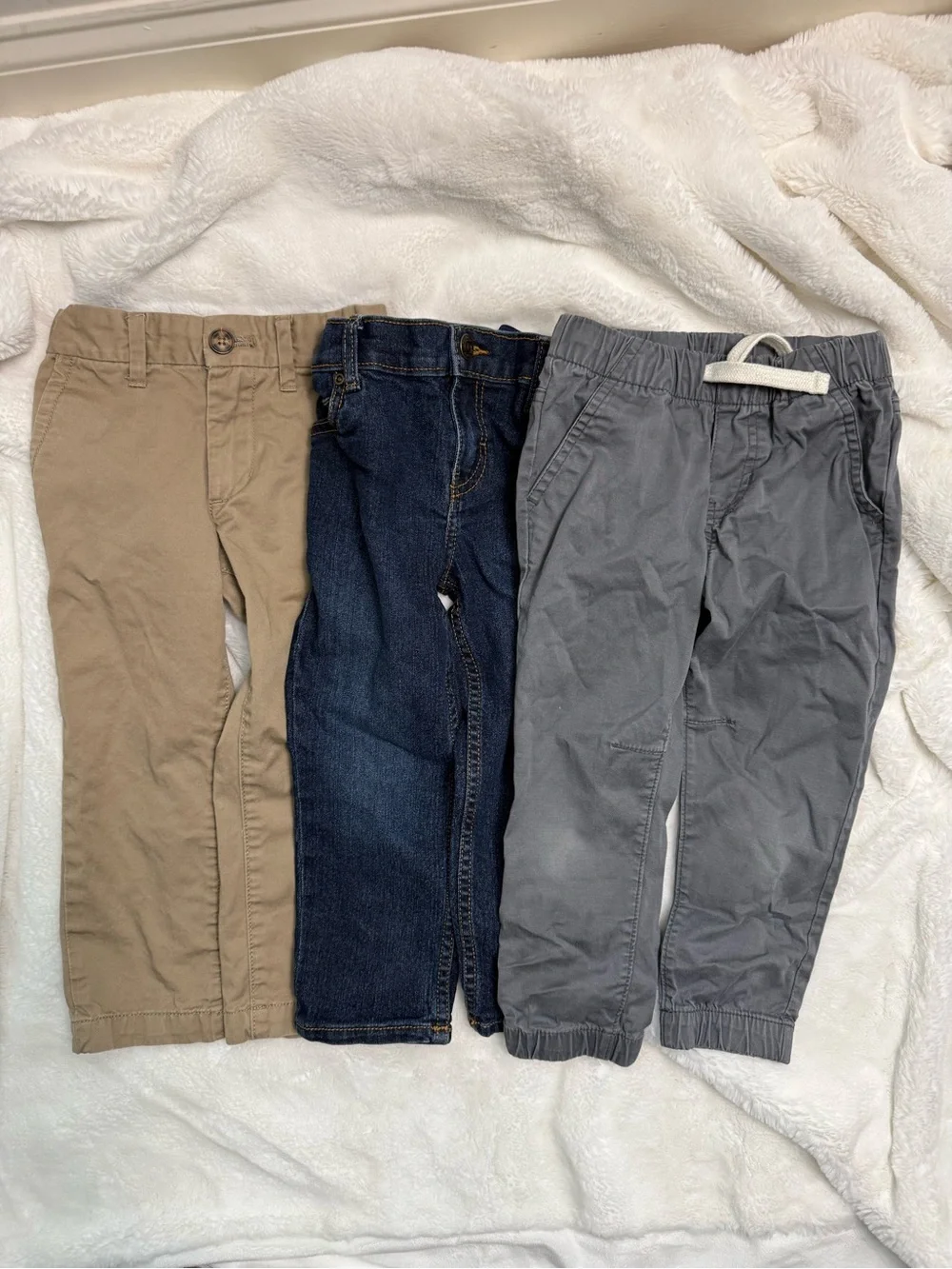 Boys Pants bundle 3T - Khaki, Dark Blue Denim & Gray